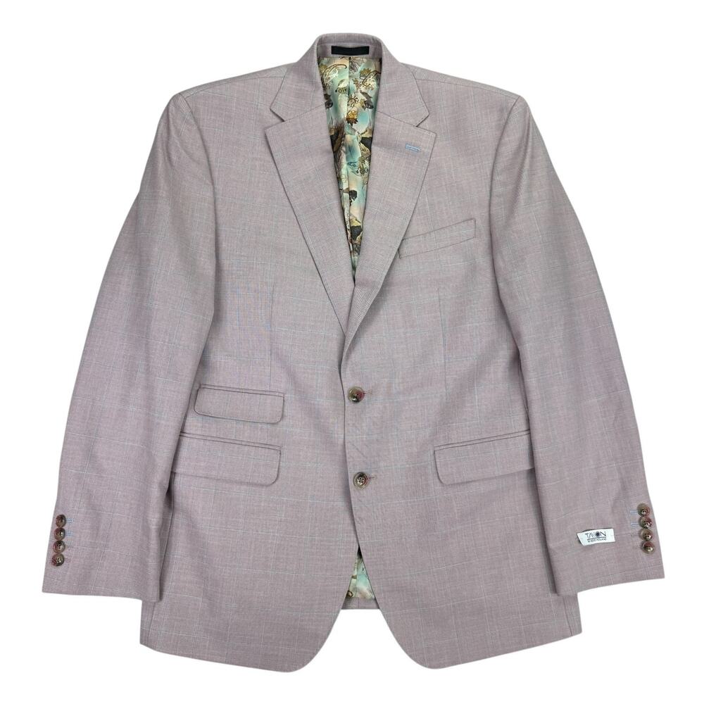 Tayion Mens Agordy Regular Fit Windowpane Suit Jacket Pink Blue 38R